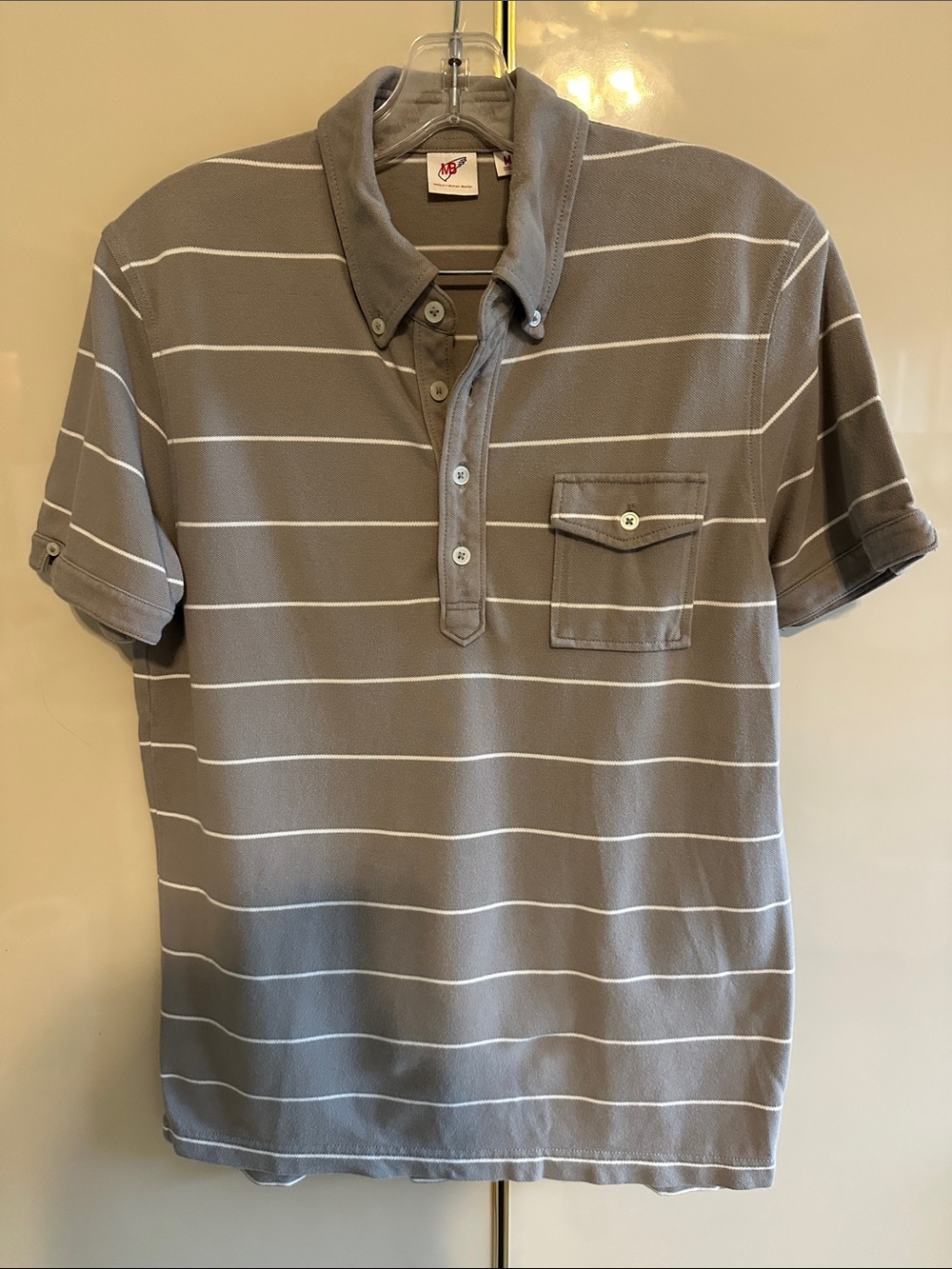 Michael Bastian Gray Stripe Polo with Chest Pocket